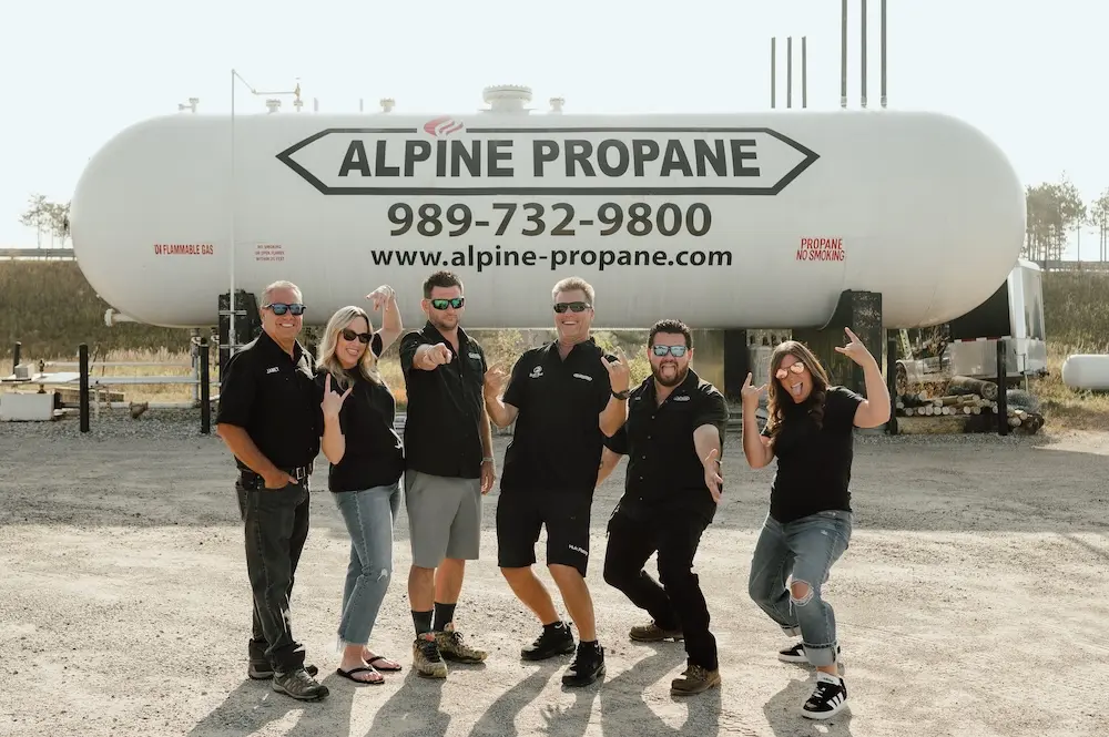 A propane tank monitor from Alpine Propane sitting atop one of their propane tanks.